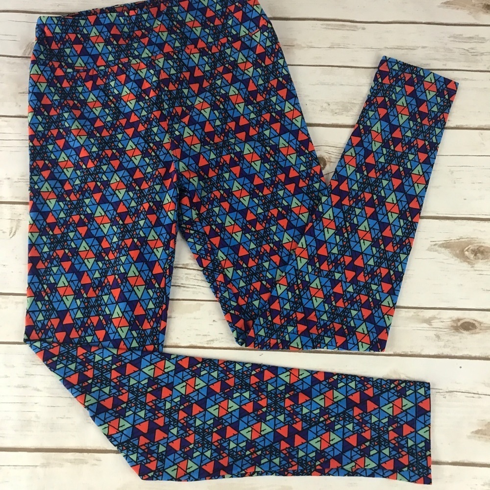 LuLaRoe geometric print blue orange Leggings NWOT